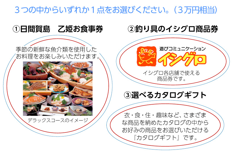 ボートご購入の方にご成約特典：イシグロ、乙姫商品券･カタログギフトから1点